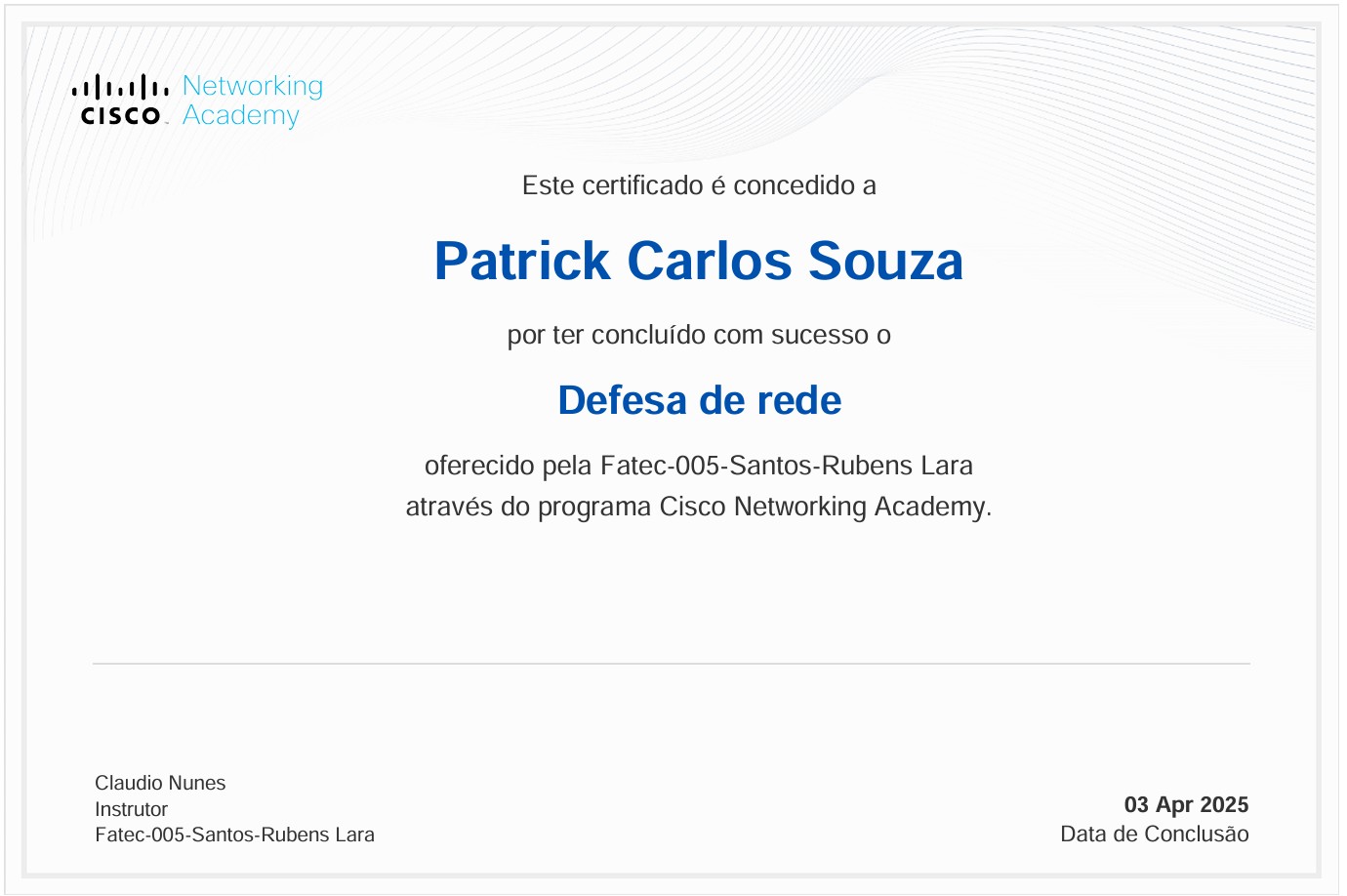 Certificado em Redes de Computadores